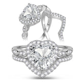 2 Carat Heart Cut Moissanite Engagement Ring Set,18K White Gold over Silver Wedding Rings for Women-Size (6-9)